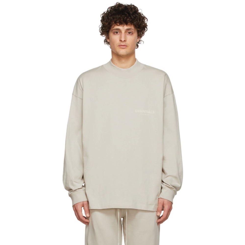 Fear Of God Essentials Shirt Mens S Oversized Beige Long Sleeve Tee Pullover